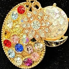 CUSTOM Vintage Charm Holder Necklace, Rhinestones, Paisley, Thermoset Confetti