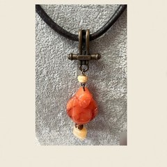 Vintage Chico’s Stone Buddha Pendant Necklace Leather Cord
