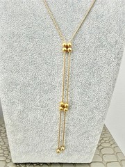 Vintage Monet Gold Tone Double Ball Slide Lariat Necklace Adjustable MCM Y2K