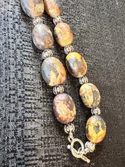 Chunky Jasper Bead Necklace Natural Oval Stones with Silver Tone Spacers 18”