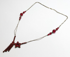 VTG Artisan Assemblage Czech Glass Red Rhinestone Asymmetrical Star Necklace