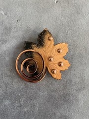 Vintage Renoir Matisse Copper Enamel Leaf Swirl Pin