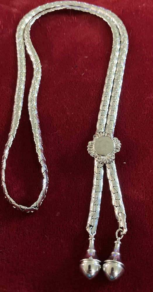 Vintage Silvertone Bolo Necklace Lariat-style Chain Flower Slider Closure 26”