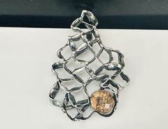 Sterling Silver 925 Abstract Vintage Modernist Retro Pendant Handmade Hallmarked