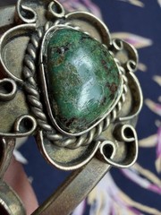 Vintage Bracelet Cuff Southwest Mexican Green Blue Cabochon Womens 6- 6.5 inches
