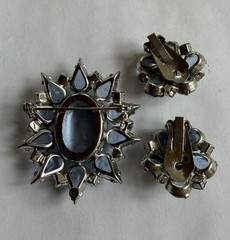 Vintage Blue Rhinestone Brooch and Clip-On Earrings Set