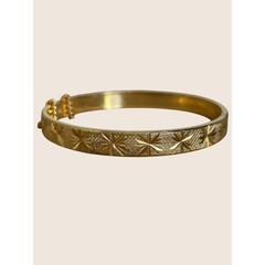 ✨ VTG ETCHED STARBURST DIAMOND CUT HINGE BANGLE BRACELET GOLD TONE SAFETY CHAIN