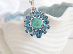 Sterling Silver 925 Turquoise London Blue Topaz NF Pendant 28″ Rolo Necklace