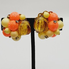 Eclectic Color 3 Piece Beaded Necklace Clip On Earrings Bracelet Vintage Set