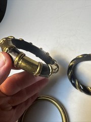 3 VTG BLACK BONED HORN w/BRASS /GOLD INLAIDED BANGLE BRACELETS