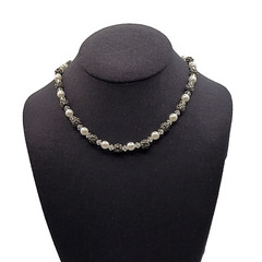 Artisan Made Faux Pearl Crystal Ornate Metal Bead Vintage Necklace 16 Inch