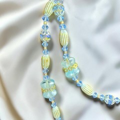 Vintage 1950s 1960s Aqua Glass Crystal Long Beaded Necklace AB Mid Century 33″