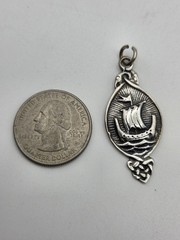 925 Vintage Sterling Silver Viking Ship Charm Or Pendant