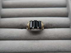 Vtg Two Tone Sterling Silver Gold & Black Onyx Baguette Ring Pranda Thailand