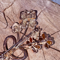 Vintage KC Signed Silver Tone Flowers Butterfly Bee Ladybug Brooch Pin