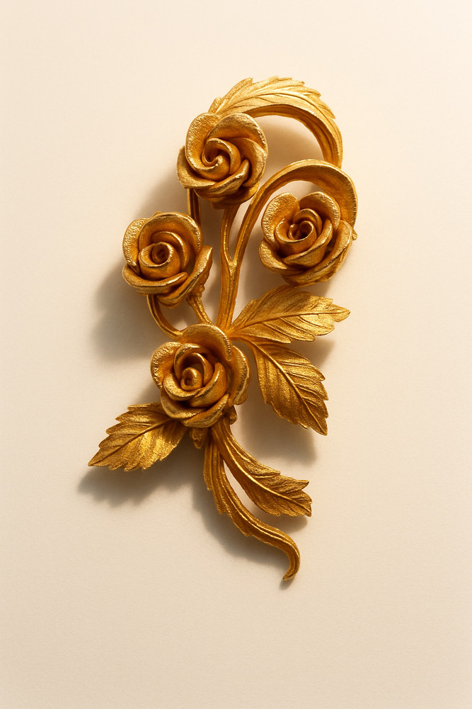 Vintage Signed Coro Brushed Gold Tone Floral Leaf Brooch Pin 1950s 1960s Mid Cen