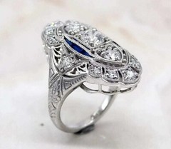 Art Deco Vintage Style Lab Created Diamond Wedding Anniversary 925 Silver Ring
