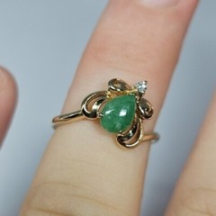Vintage 14K Yellow Gold Jade & Diamond Ring Signed FJG35 14K Sz 6 2.37g
