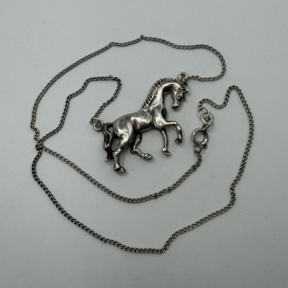 Vintage USSR 916 Silver Horse Pendant Necklace Soviet Armenian Jewelry 1980 6.9g