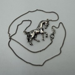 Vintage USSR 916 Silver Horse Pendant Necklace Soviet Armenian Jewelry 1980 6.9g