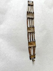 Vintage Silver Plate Mexico pyramid bracelet Aztec Panel 7.25″ nice