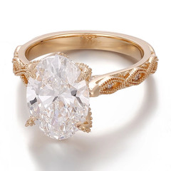 Crafted 3.70CT Oval Cut White Moissanite With 10K Yellow Gold FN Women Fine Ring