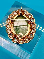 H.G. Brooch/Pendant Vintage 1/20 12K GF Green Tourmaline Stone Faux Pearl