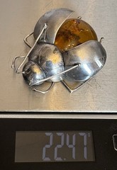 Vintage Baltic Amber Insect Brooch 925 Sterling Silver 3D Figural Big Bee Bug