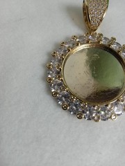 Gold Plated Round Cz With Large Space For Chain Photo Holder