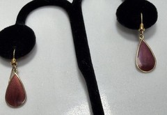 Laurel Burch Burgundy Enamel Teardrop Dangle Pierced Gold Tone Earrings Vintage