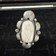 Native White Buffalo Ring 925 Sterling Silver Signed Oval shaped Size 10