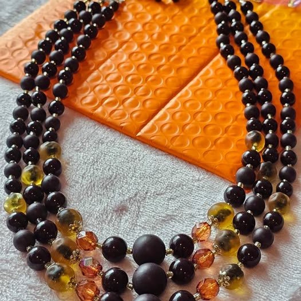 Vintage Signed Japan Triple Strand Beaded Necklace