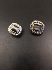 Designer Look Gold Silver Tone Dark Grey Black Cabochon Clip On Earrings 1”