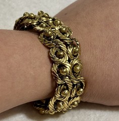 HTF Vintage French Modernist Coil Bracelet Gilt Bronze Plated Woven Wire 1950s