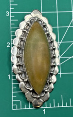 Antique sterling silver Jade brooch orange yellow green 1850-1910 Mexico
