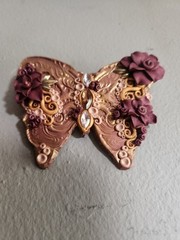 Vintage Decorative Butterfly Brooch • Copper & Maroon Color with Faux Gemstones