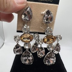 R.J. Graziano Chandelier Rhinestones Earrings Smoke Crystal Coquette Glam