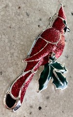 Vintage AAi Signed Red Cardinal Bird Brooch Red Enamel Silver Tone 2″ Pin