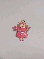 Vtg Fairy Angel Pin Brooch Hand painted Pink Metal Whimsical Magical Fairytale