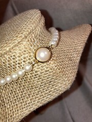 Carol Lee Knotted Single Strand Faux Pearl Clasp Necklace Gold Tone Signed