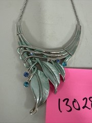 VTG Enamel Silver Tone Necklace With Crystals Adjustable Length Statement Blue