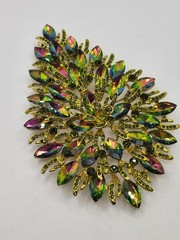 Stunning 6″ Watermelon Teardrop Shape Articulated AB Crystal Gold Tone Brooch