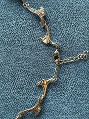 Vintage Opalescent Leaf Necklace Rhinestone Art Nouveau Style Amber Glass Dangle