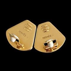 Hermes VTG Rabbit Motif Enamel Clip₋On Earrings Glod/Beige Cloisonne w/Box Used