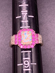 Vintage Sterling Silver Opal ring pink topaz accent stones signed P star M sz 8