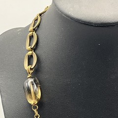 Vintage Smoky Quartz Quartz Stone Necklace On Antiqued Brass Tone Link Chain