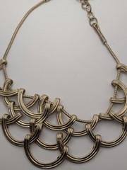 VTG St. Thomas Heavy Gold Tone Interlocking Crescent Bib Statement Necklace 117g