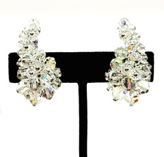 Cluster Climber AB Crystal Sparkly Elegance Silver Tone Vintage Clip on Earrings