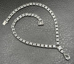Vintage Art Deco Open Back Crystal Tennis Necklace Silver Tone Y Drop Choker