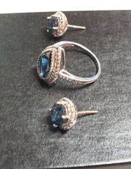 Gorgeous Vintage Sterling Silver London Blue Topaz Set: Ring and Earrings